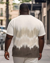 Men's Plus Size Daily Casual Brown Gradient Corrugated Print Henley Collar Button Short Sleeve Tee